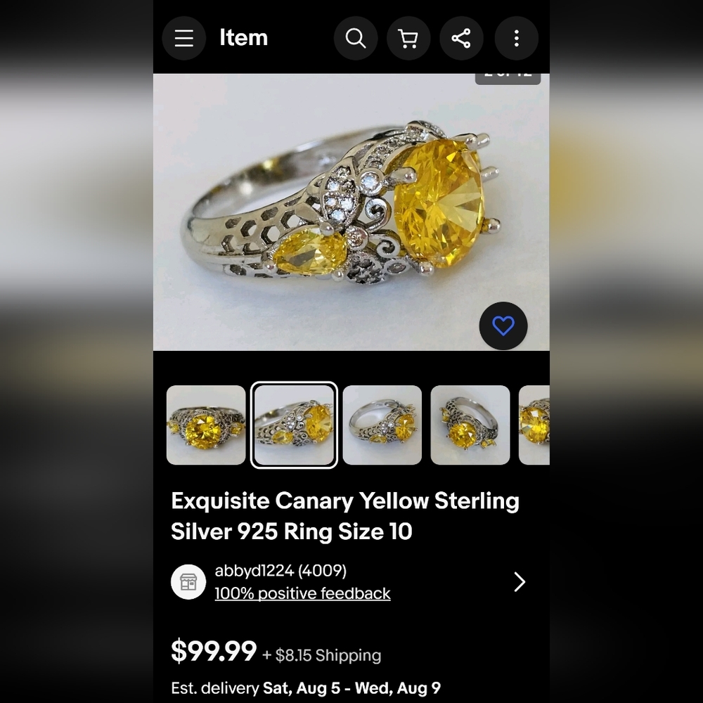 Canary Yellow Cubic Zirconia VINTAGE  ring (8) - Picture 9 of 9